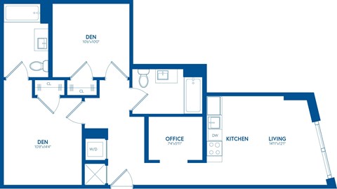 Floor plan for 2 beds, 2 baths, 833 sqft